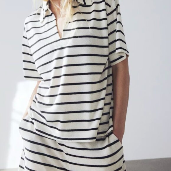 H&M terry shirt & short sets strip black & white striped - Size Medium - Picture 1 of 7